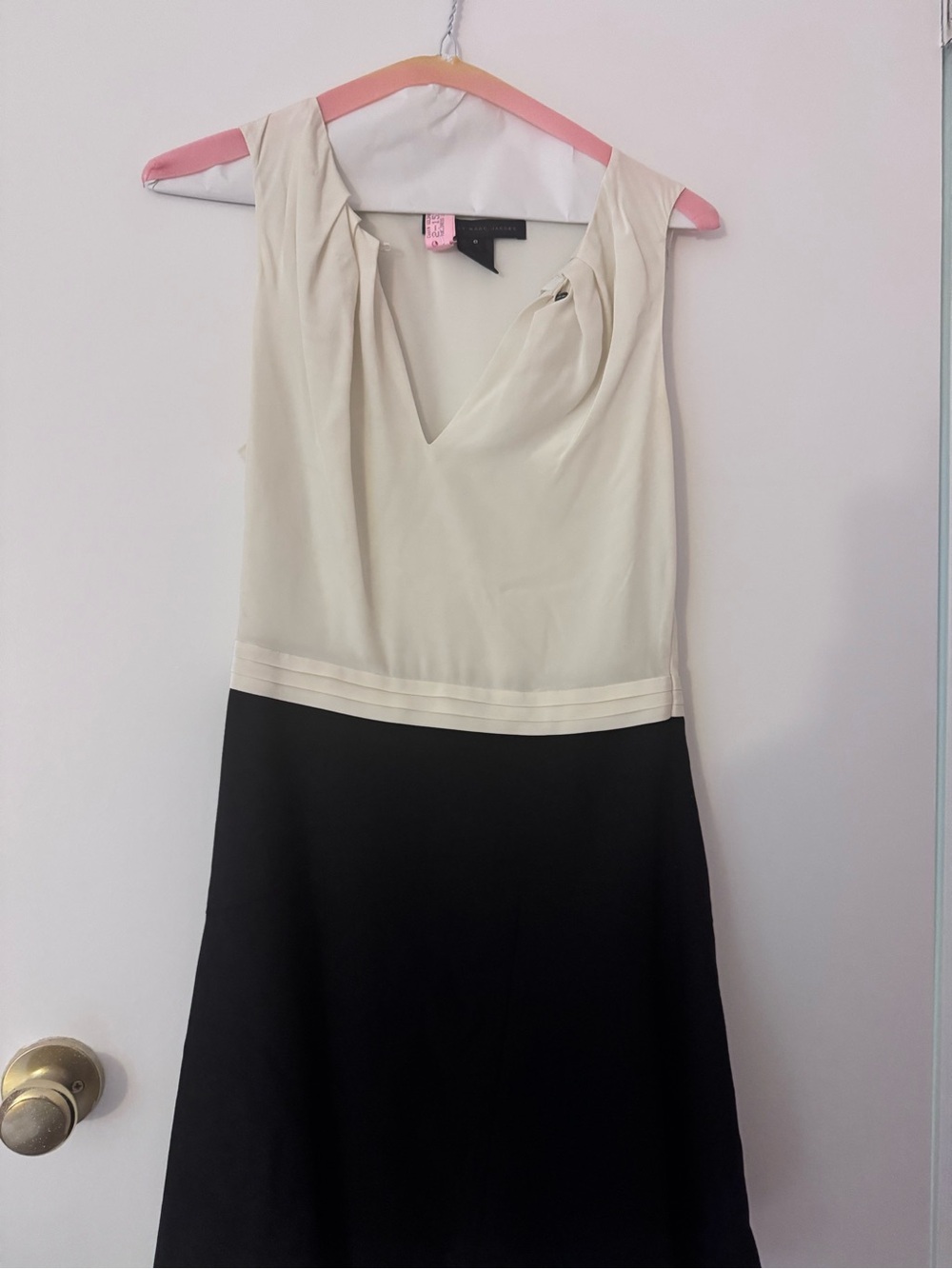 Marc By Marc Jacobs Cream and Black Sleeveless V-Neck Midi Dress